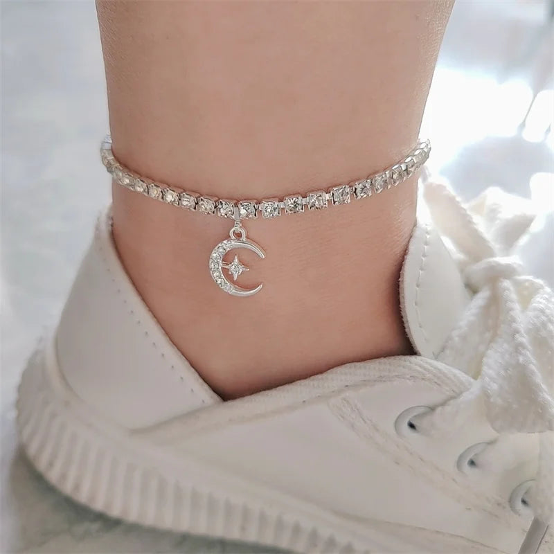STARVIA - 
Fashion Star Moon Anklets For Women Silver Color Crystal Ankle Bracelet Beach Barefoot Sandals Foot Jewelry Leg Chain Girls Gift