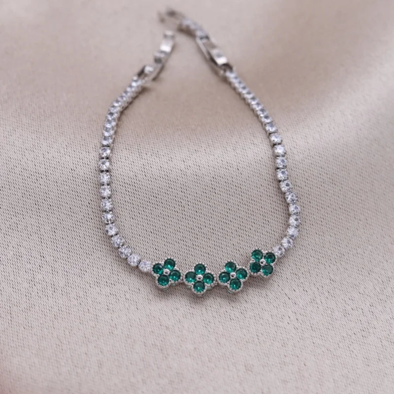 Florivra - Korean new design fashion jewelry 14K gold plated luxury blue zircon flower bracelet elegant women's daily work accessories