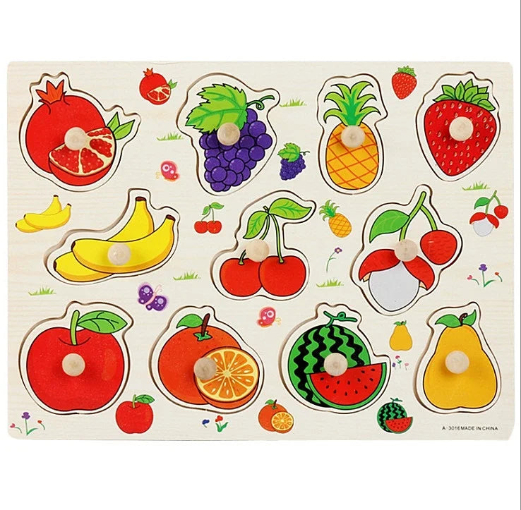 30cm Baby Toys Montessori Wooden Puzzle Hand Grab Board Educational Wood Puzzles for Kids Cartoon Animal Vehicle Child Gift