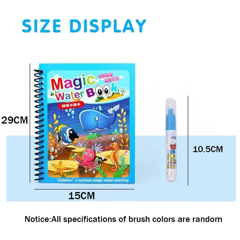 1pc Water Drawing Magical Book Reusable Kids Montessori Toy Coloring Book with Refillable Water Pen for Children's Education Toy