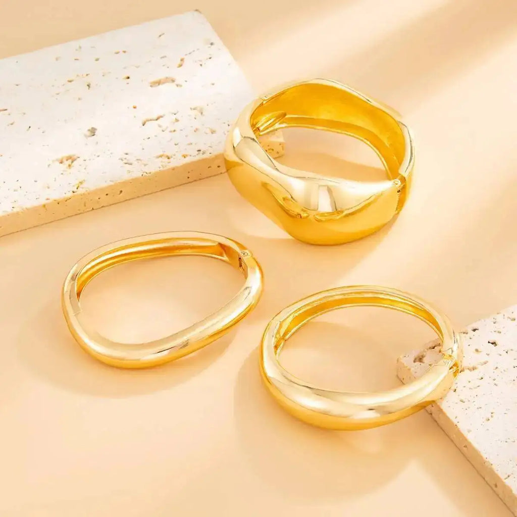 Metalora - Ingemark 3 Styles Punk Metal Spring Wide Bangles Women Hip Hop Gold Color Geometric Arm Bracelets Grunge Jewelry Steampunk Men