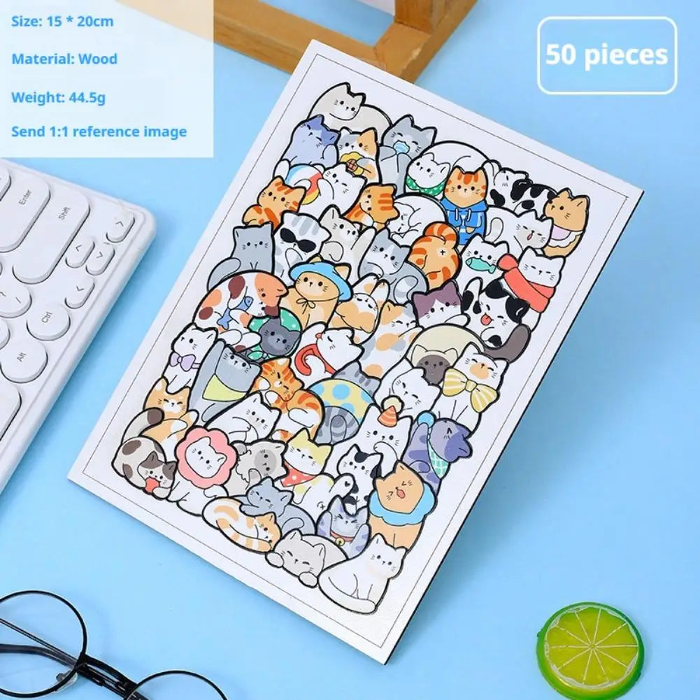 50pcs Wooden Cat Puzzles Animal Wooden Puzzle Stacking Toys Educational Puzzle For Kid Boys Girls Gifts Decoration Painting