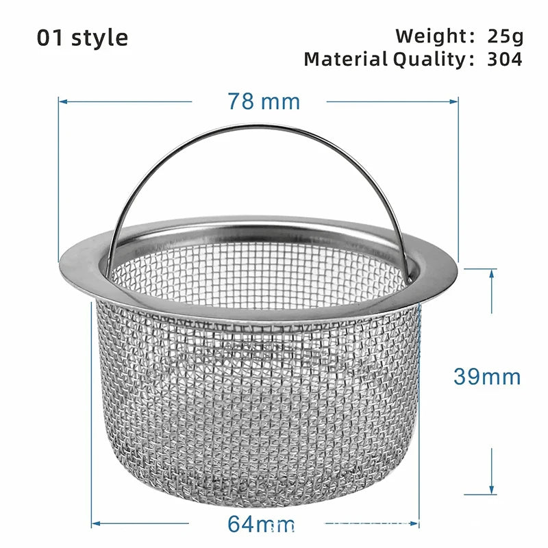 Kitchen Sink Filter Stainless Steel Mesh Sink Strainer Filter Bathroom Sink Strainer Drain Hole Filter Sewer Screen Strainers