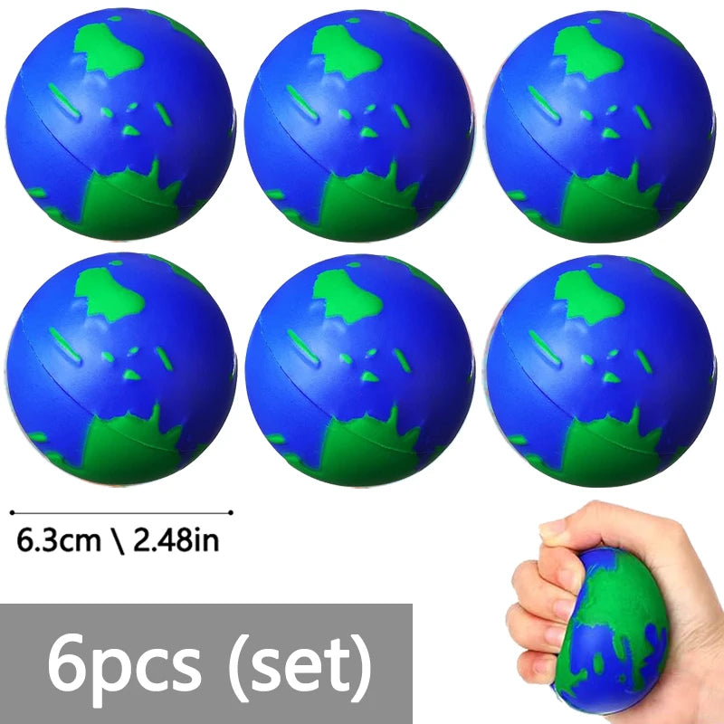 Mini World Earth Stress Balls Children Toy Foam Planet PU Globe Squeezable Balls Finger Exercise Educational Stress Relief Toys