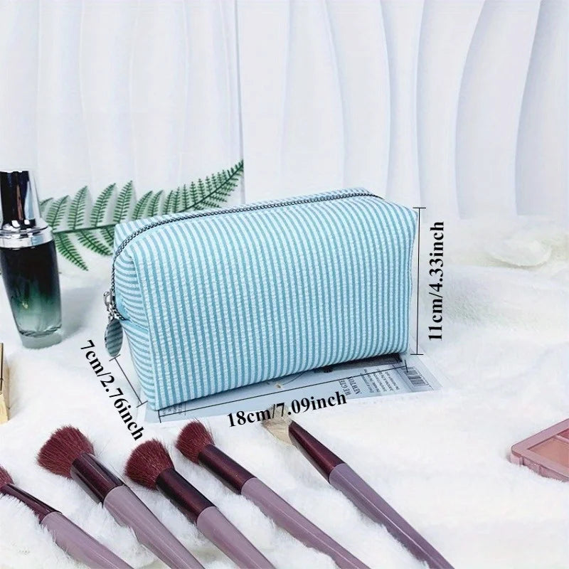 Custom -  Embroidered Striped Travel Toiletry Bag - Personalized Cosmetic Portable Polyester Storage for Travel School Dorm or Home