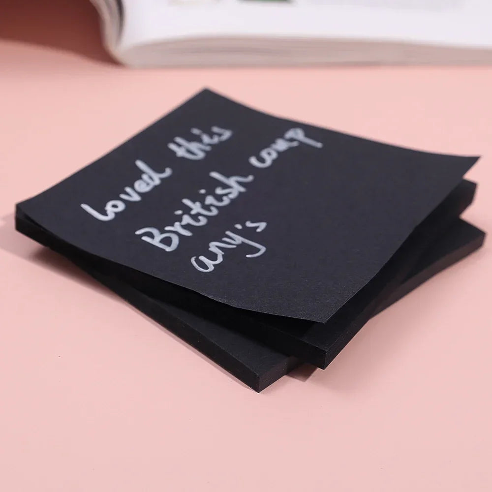 Portable Student Black Sticky Note Pads Office School Stationary Self-Adhesive Sticky Notes Memo Pad Mini Notebooks Reminder