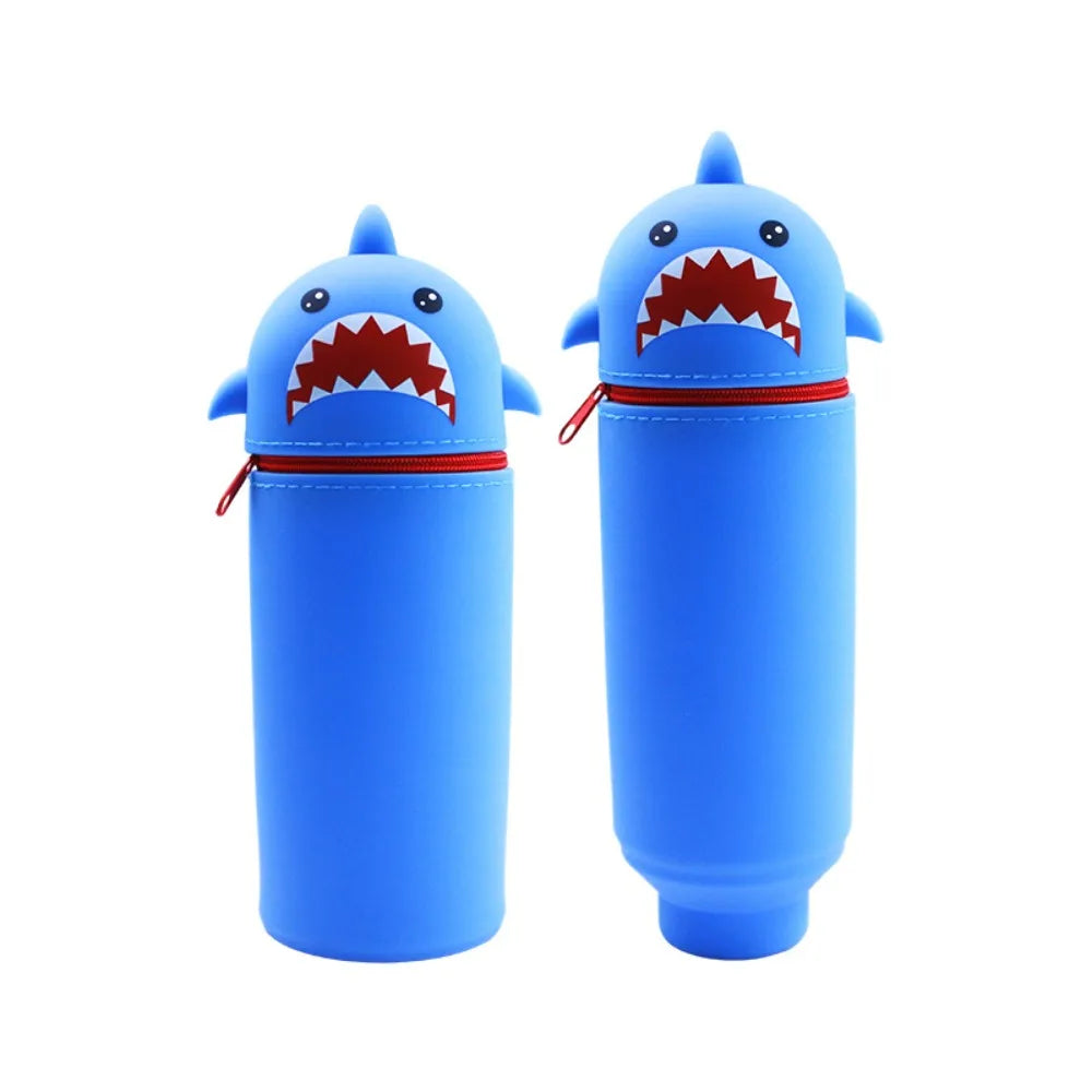 1pc Cartoon Foldable Pencil Case Silicone Dirt Resistant Pen Container Animal Shape Rabbit Shark Pen Box for Students
