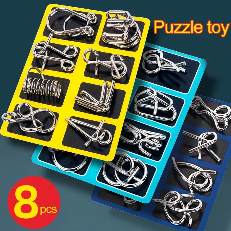 8Pcs/Set Metal Montessori Puzzle Wire Mind Brain Teaser Puzzles Children Adults Interactive Game Reliever Educational Toy