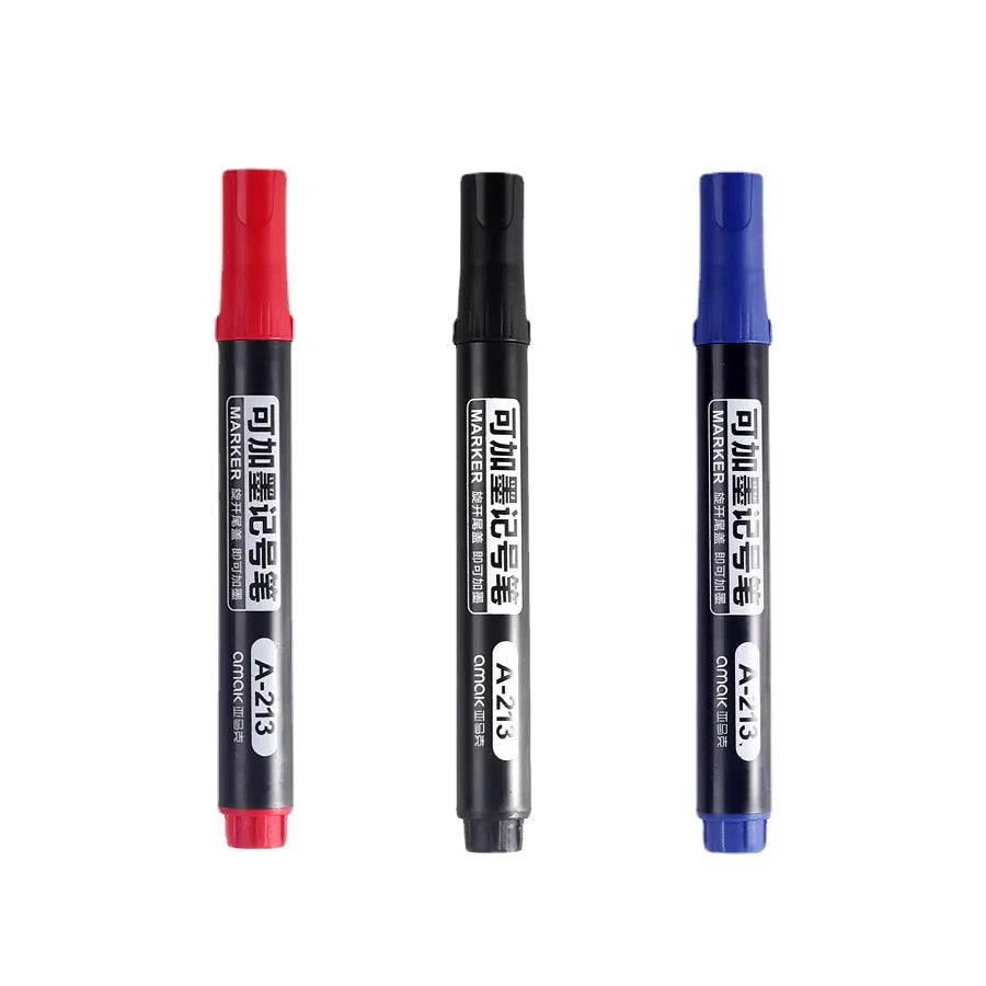 3/5/10 Pcs Permanent Oil-Based Marker Pens Black/Red/Blue - For Metal Wood Plastic Ceramic More - Office Stationery Use