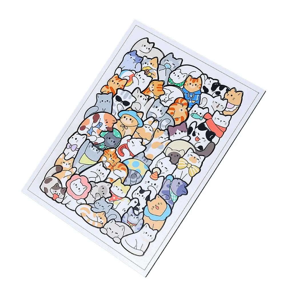 50pcs Wooden Cat Puzzles Animal Wooden Puzzle Stacking Toys Educational Puzzle For Kid Boys Girls Gifts Decoration Painting