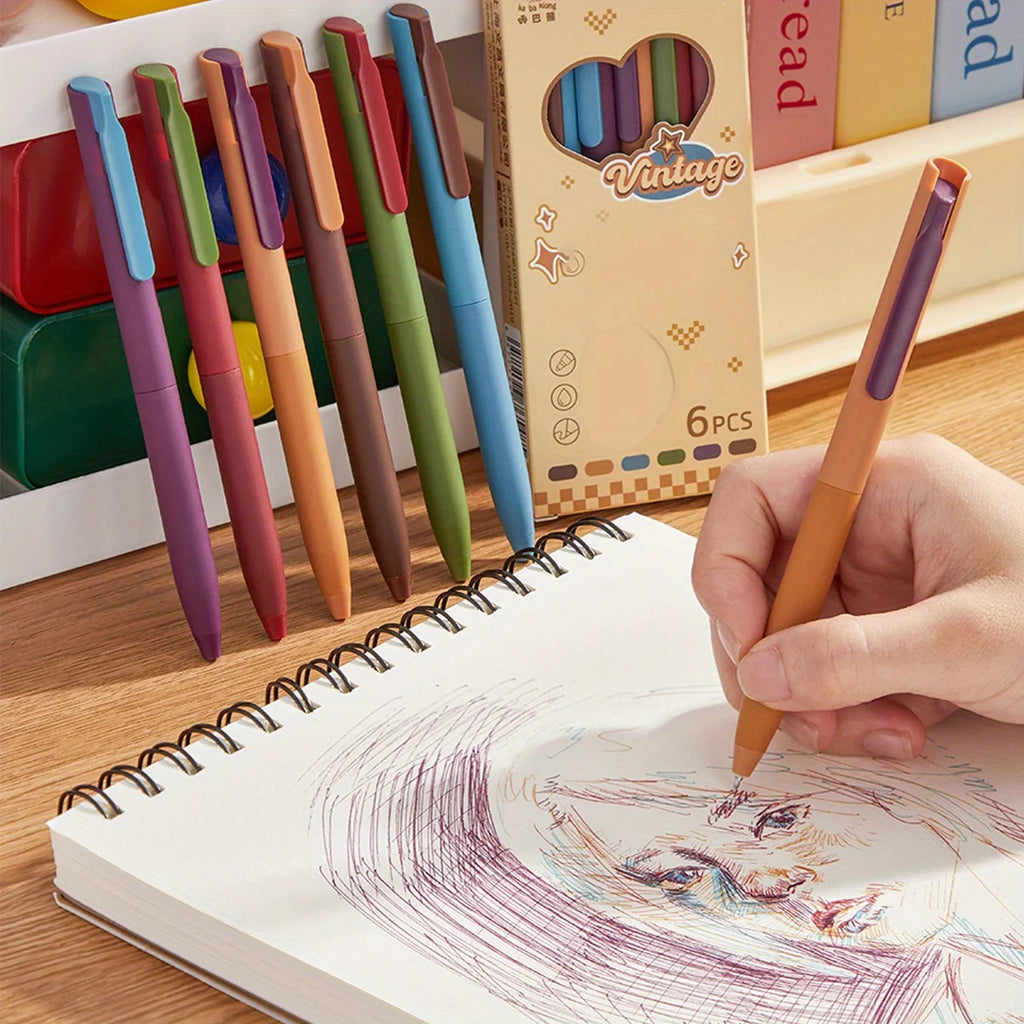 6-Color Gel Pen Set 0.5mm Fine Point Quick-Dry Smooth Writing Ballpoint Pens for Diary Drawing Learning Office Study Stationery