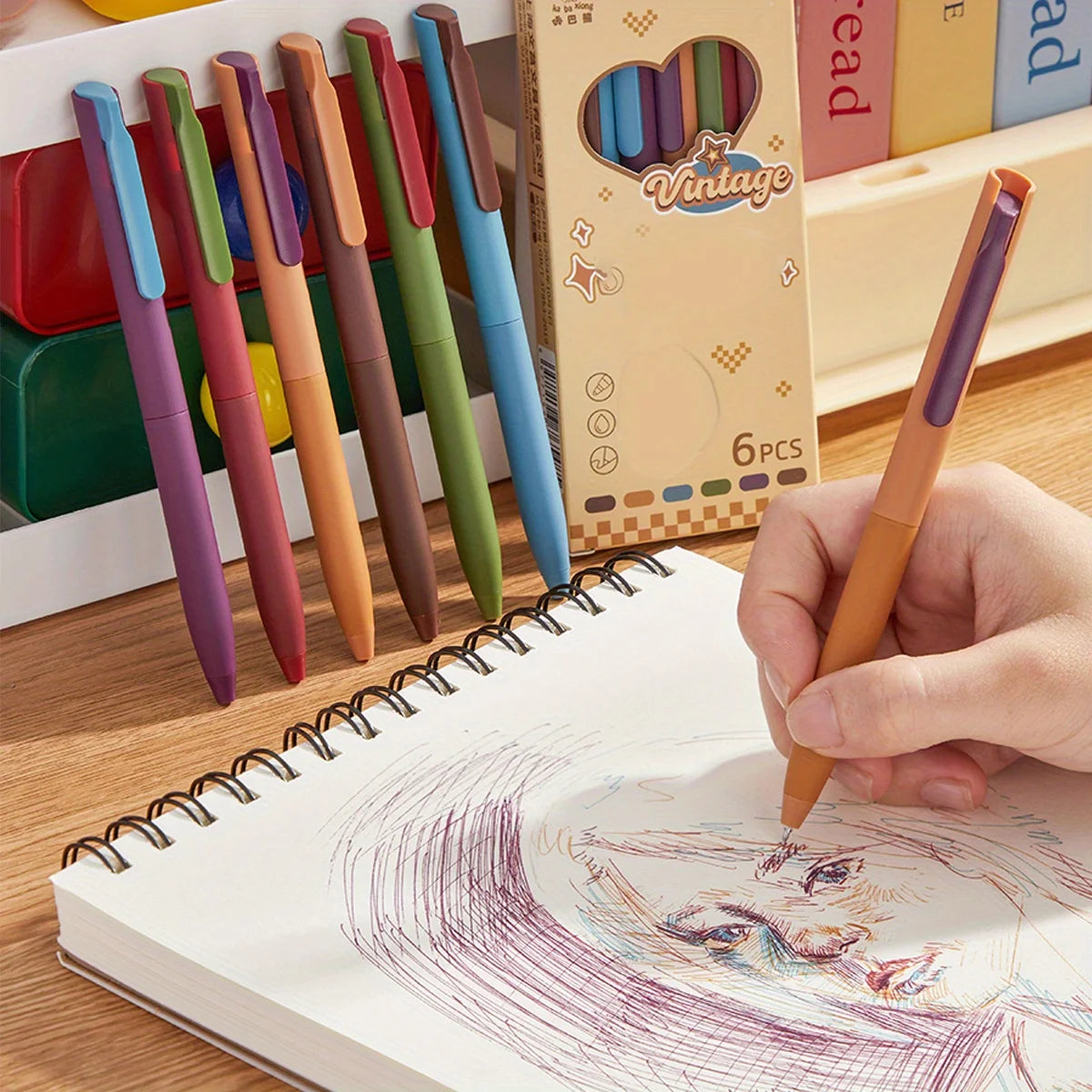 6-Color Gel Pen Set 0.5mm Fine Point Quick-Dry Smooth Writing Ballpoint Pens for Diary Drawing Learning Office Study Stationery