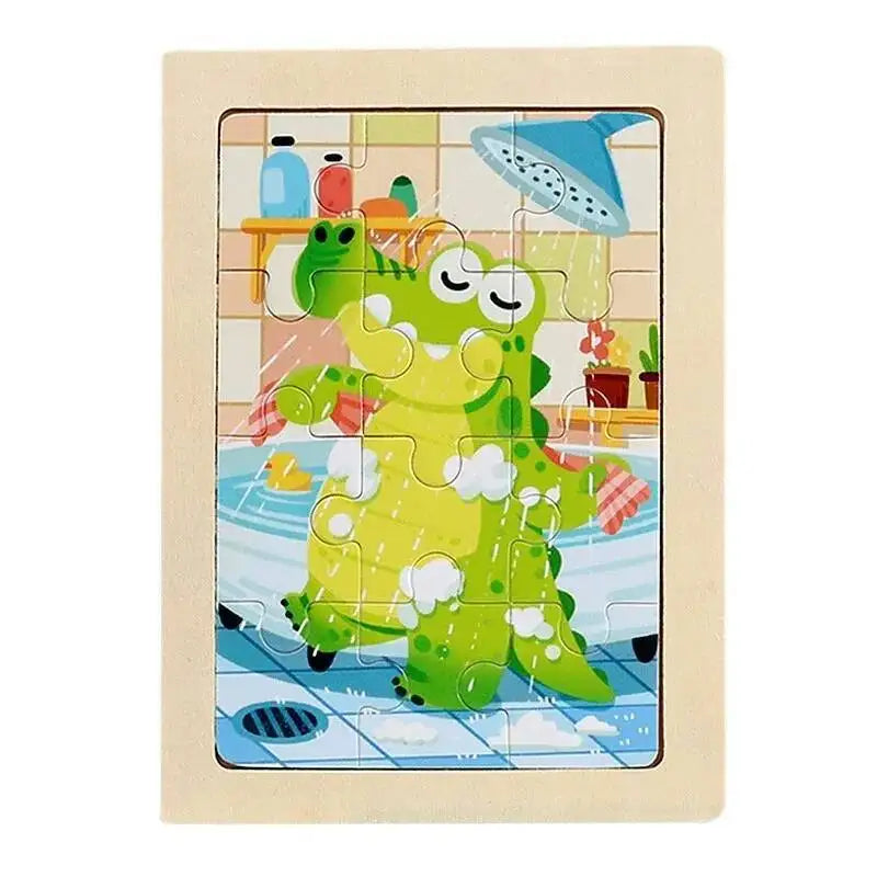 12piece Baby Wooden 3D Puzzle Cartoon Animal Dinosaur Intelligence Jigsaw Wooden Puzzle Game Educational Toys for Children