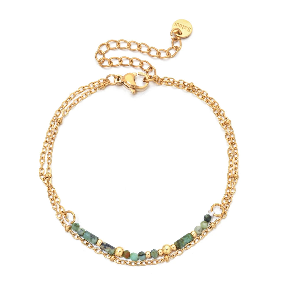 Lunara - Thin Boho 18K Gold PVD Plated Stainless Steel Chain Bracelets for Women Charm Lapis Lazuli Turquoise Natural Stone Jewelry Gift