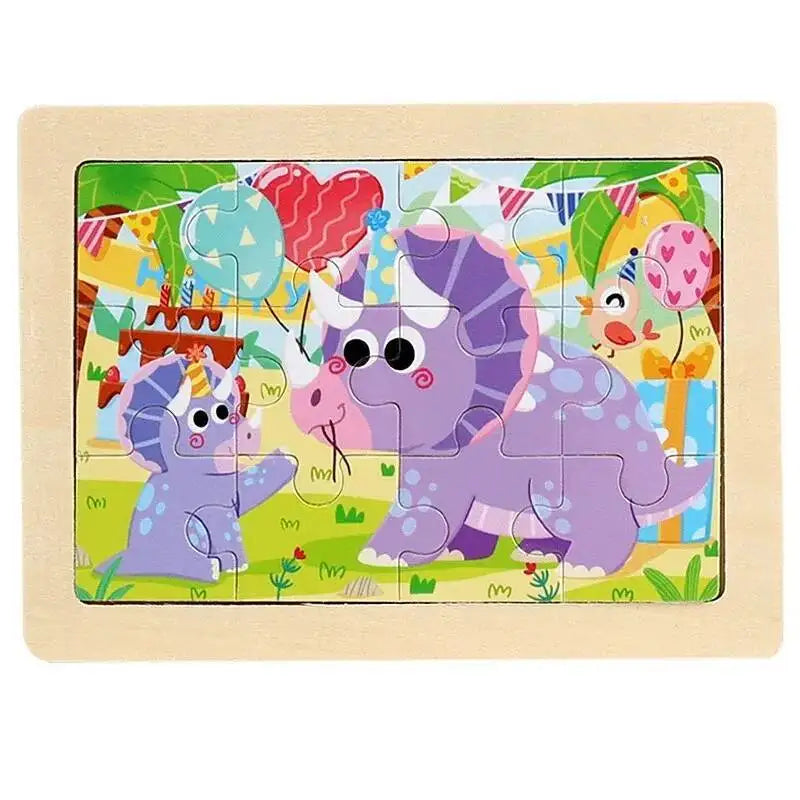 12piece Baby Wooden 3D Puzzle Cartoon Animal Dinosaur Intelligence Jigsaw Wooden Puzzle Game Educational Toys for Children