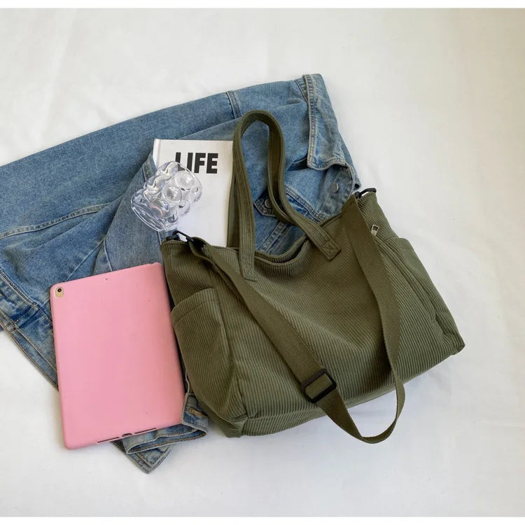 TARO - 
Fashion Versatile Shoulder Bag College Wind Commuting Corduroy Square BagUnisex Large Capacity Leisure Portable Crossbody Bag