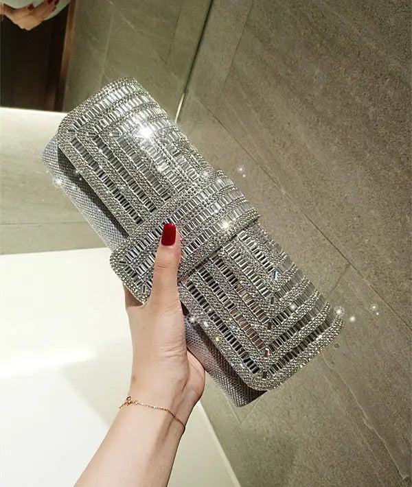 Lunara - 
Factory Direct Sales Stick Diamond Three Discount Dinner Bag Hand Armpit Chain Wedding Party Crystal Evening Clutch Bag