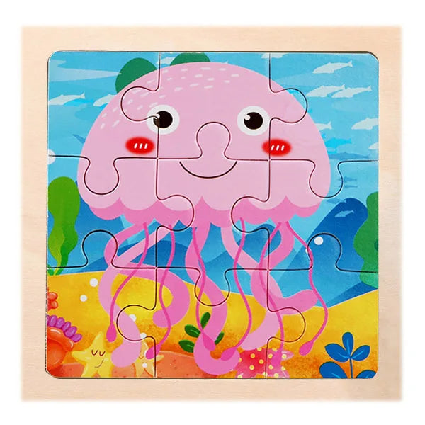 9 Pieces Wooden Puzzle Cartoon Dinosaur Transportation Montessori 3d Puzzle Game Early Learning Educational Toys for Children