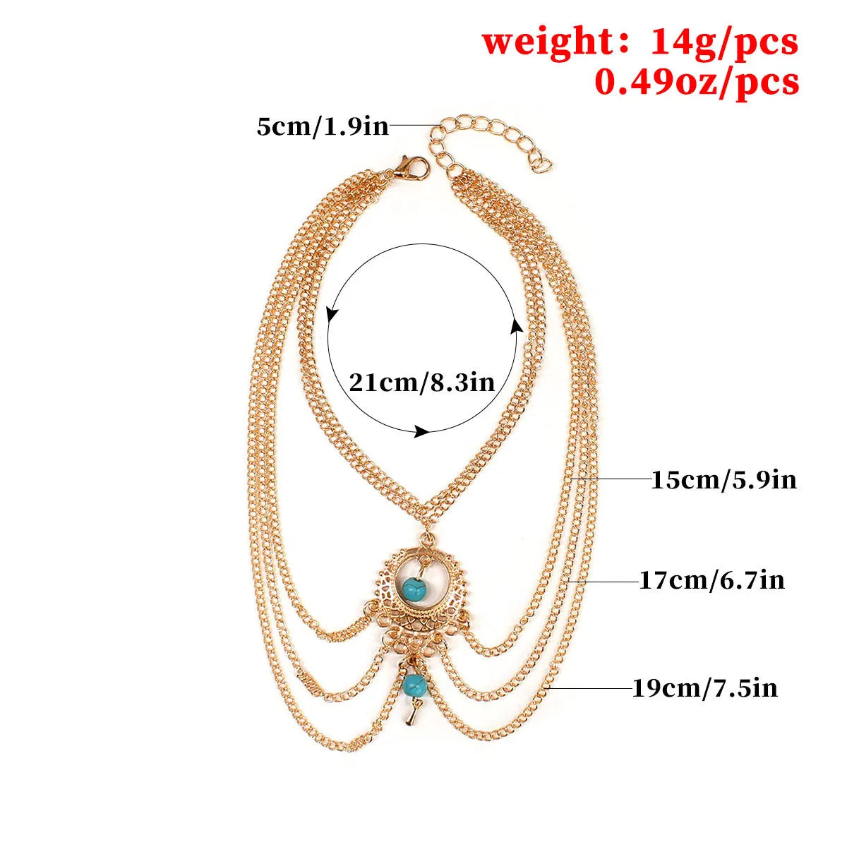 FLUVIA - 
1PC Fashion Simple Multi layer Hollow Turquoise Water Drop Foot Chain Outdoor Beach Travel Accessories Festival Gift-193