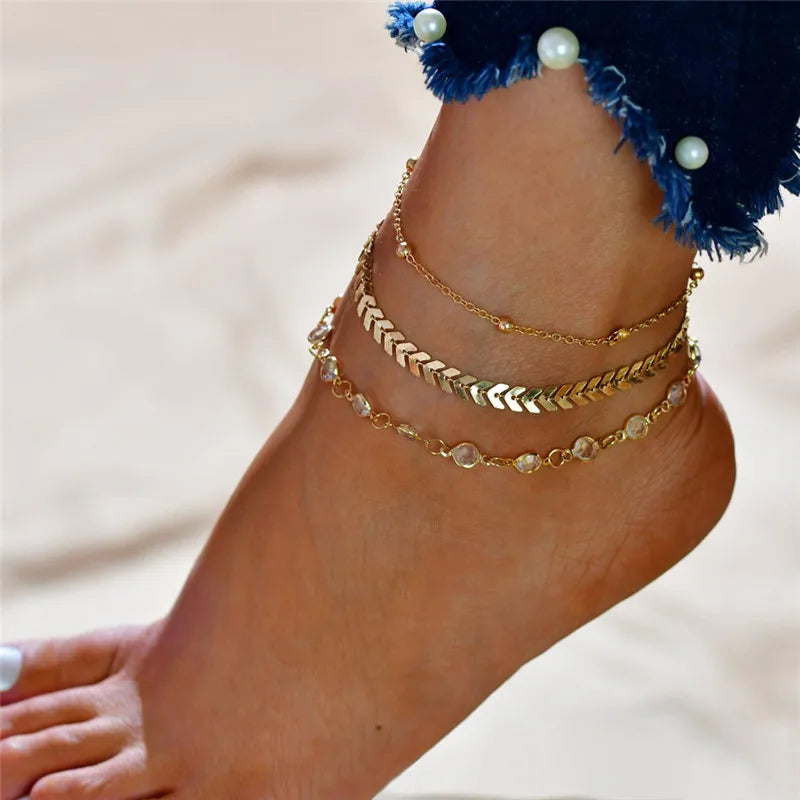 RHEA JEWEL - 
Modyle Rhinestone Chain Women's Anklets Silver Color/Gold Color Luxury Bracelet on Leg Accessories Wedding Party Fashion Jewelry