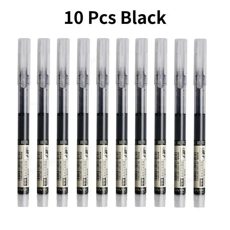 10Pcs 0.5mm Needle Type Gel Pens Straight Liquid Black Blue Red Writing Gel Pens School Stationery Office Supplies Writing Tools