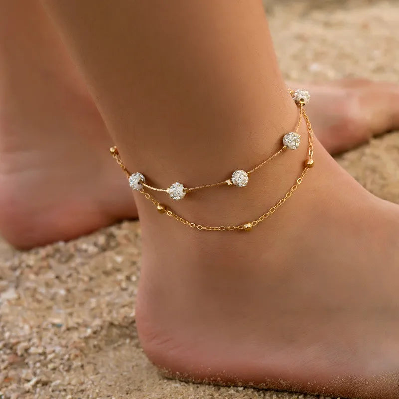 RHEA JEWEL - 
Modyle Rhinestone Chain Women's Anklets Silver Color/Gold Color Luxury Bracelet on Leg Accessories Wedding Party Fashion Jewelry