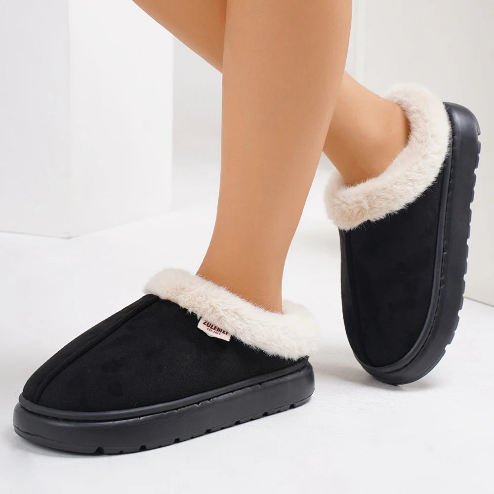 Litfun -  Platform Women Fluffy Slippers Winter High Quality Plush Women Cotton Shoes Ladies Fur House Slippers Warm Fuzzy Slides
