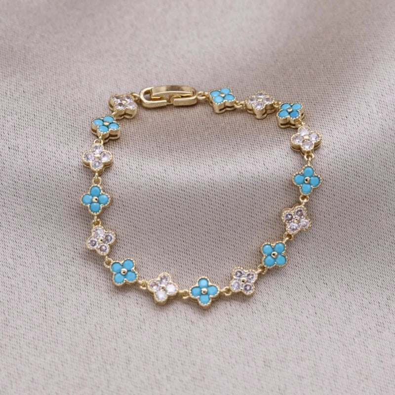 Florivra - Korean new design fashion jewelry 14K gold plated luxury blue zircon flower bracelet elegant women's daily work accessories