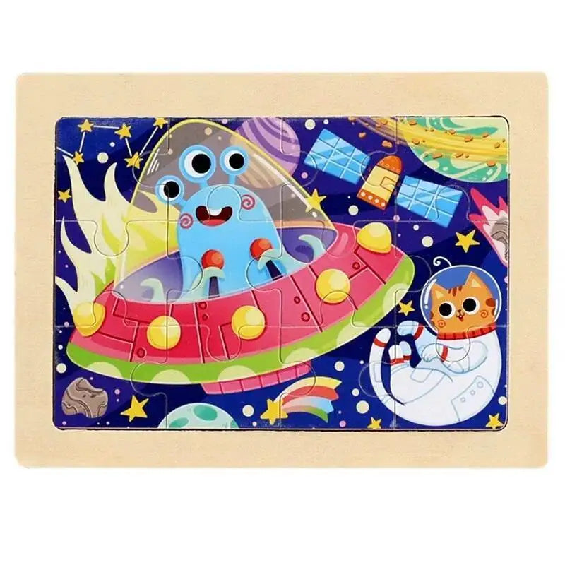 12piece Baby Wooden 3D Puzzle Cartoon Animal Dinosaur Intelligence Jigsaw Wooden Puzzle Game Educational Toys for Children