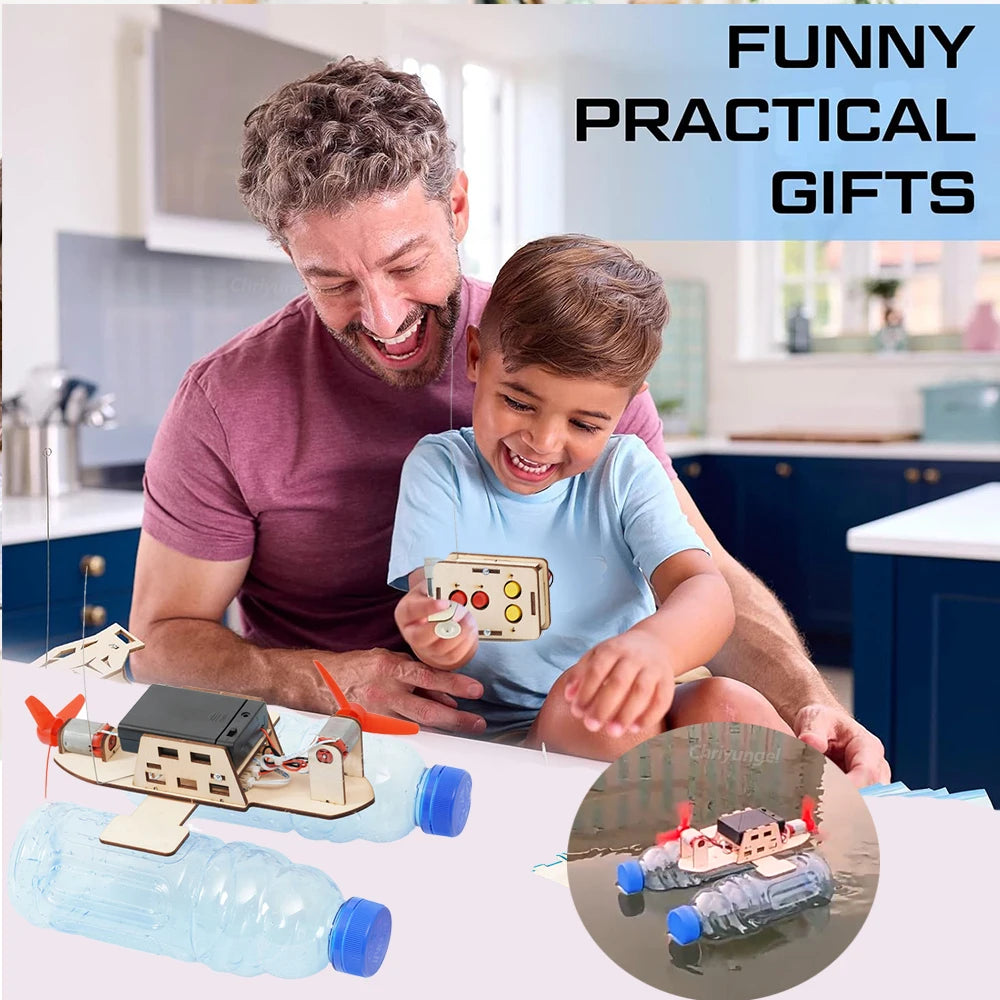 DIY Remote Control Wind Ship Model Wooden Assembling Electric Wind Powered Boat Science Experiment Kit Kids STEM Educational Toy