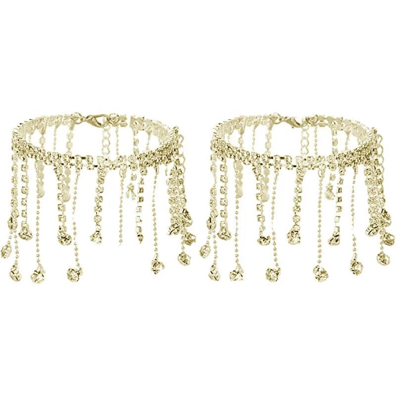 TASSERA - 
2pcs Boho Rhinestone Ankle Bracelet on leg Foot Jewelry for Women Drop Crystal Tassel Anklet High Heeled Tennis Foot Chain