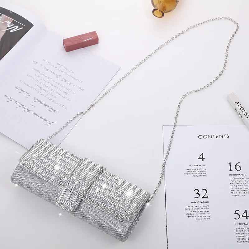 Lunara - 
Factory Direct Sales Stick Diamond Three Discount Dinner Bag Hand Armpit Chain Wedding Party Crystal Evening Clutch Bag