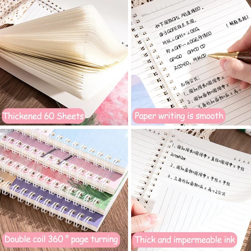 4 Books/Set A5 Coil Lined Notebook High Quality Kawaii Korean Stationery Cute School Supplies for Students