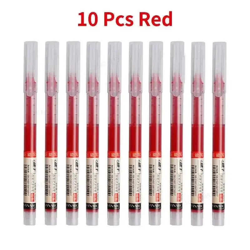 10Pcs 0.5mm Needle Type Gel Pens Straight Liquid Black Blue Red Writing Gel Pens School Stationery Office Supplies Writing Tools