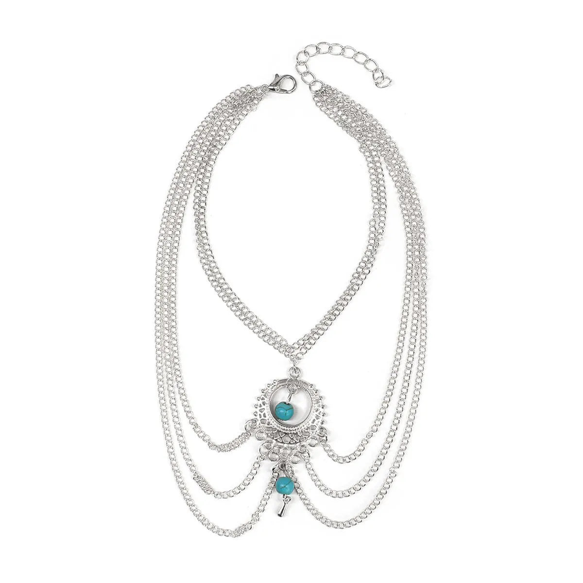 FLUVIA - 
1PC Fashion Simple Multi layer Hollow Turquoise Water Drop Foot Chain Outdoor Beach Travel Accessories Festival Gift-193