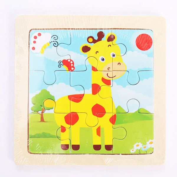9 Pieces Wooden Puzzle Cartoon Dinosaur Transportation Montessori 3d Puzzle Game Early Learning Educational Toys for Children