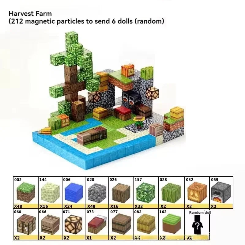 32-212PCS Magnetic Blocks-Build Mine Magnet World Set for Boys & Girls Age 3+, Sensory Toys for Toddlers Gifts Construction Toys