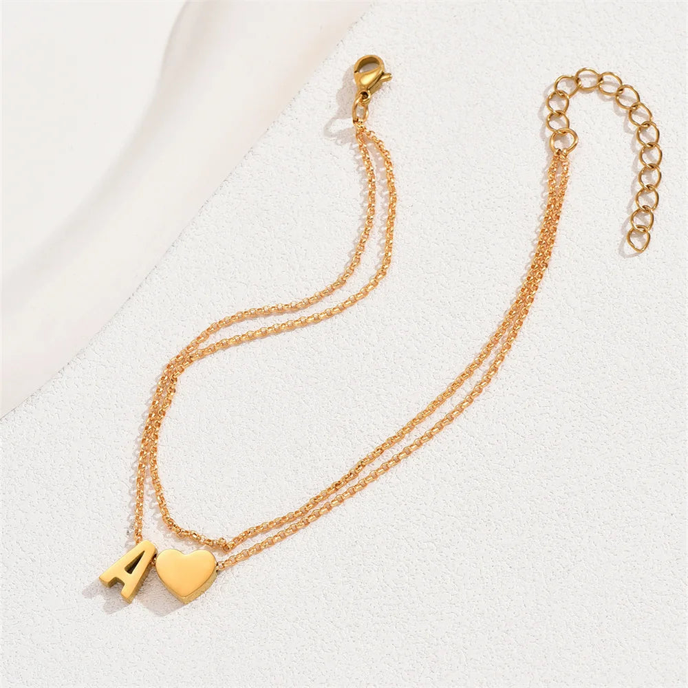 BOHOLYX - 
Boho 26 Letters A-Z Stainless Steel Chain Anklets For Women Simple Heart Ankle Bracelet Anklet Beach Jewelry Summer Accessories