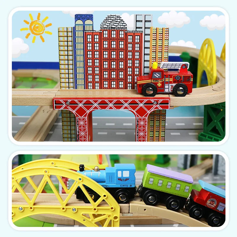 33style DIY Wooden Train Rail Tracks Accessories Wood Railway Track Parts Fit For All Wood Track Toy Christmas Birthday kid Gift