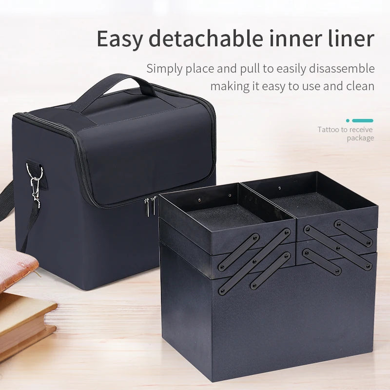 Train Case - for Women, Travel Bag Storage Box,4 Tier Professional Nail Organizer Case with Adjustable