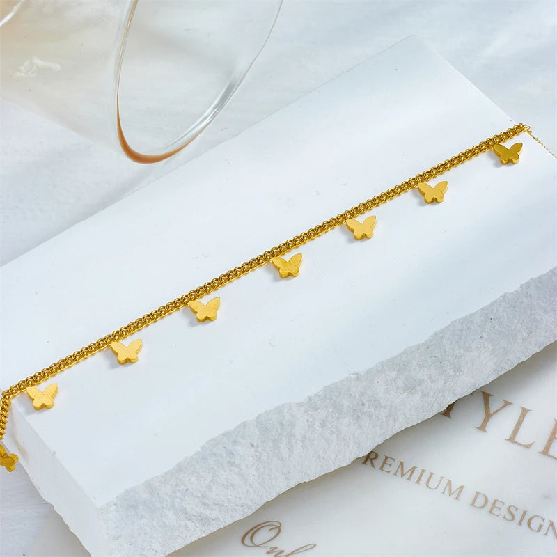 BUTTERA - 
DIEYURO 316L Stainless Steel Gold Color Butterfly Anklets For Women Girl New Trend Leg Chain Non-fading Jewelry Gift Party
