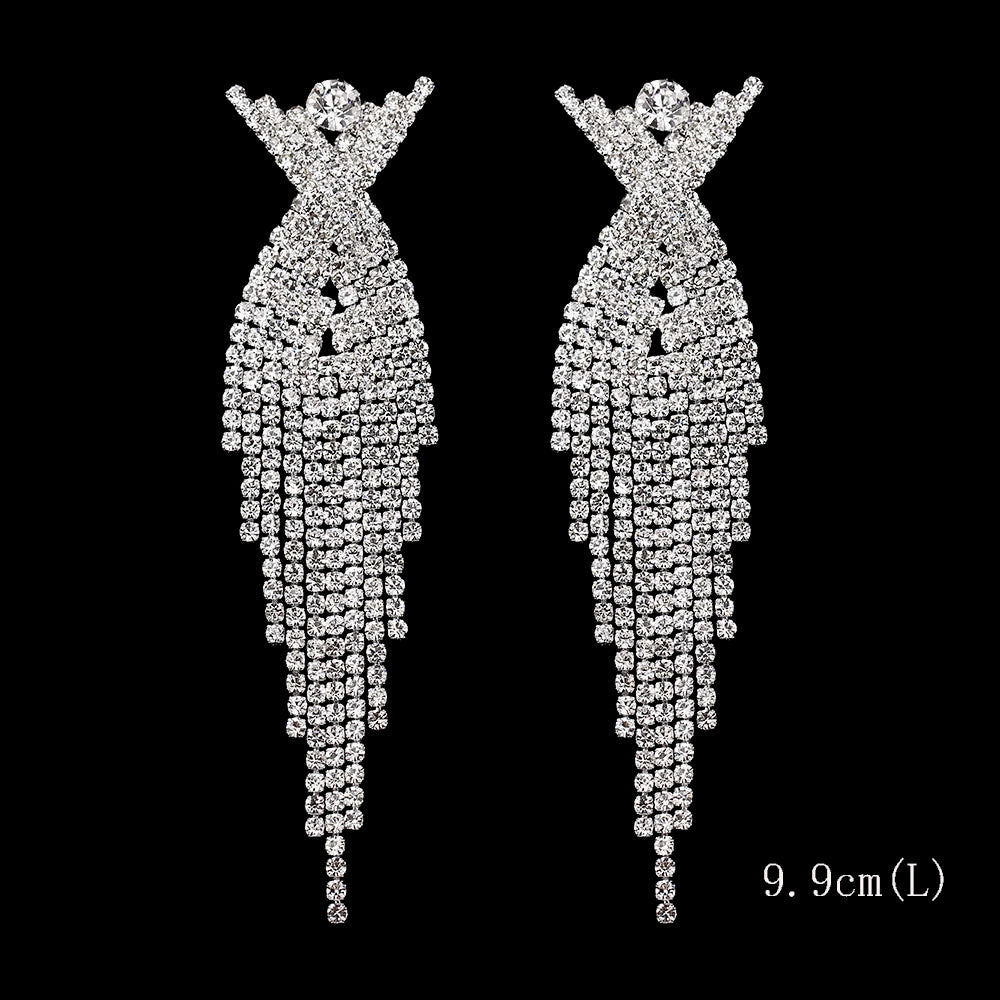Brillessa - BLIJERY Bling Rhinestone Crystal Long Tassel Drop Earrings for Women Big Hanging Dangle Earrings Brincos Bridal Wedding Jewelry