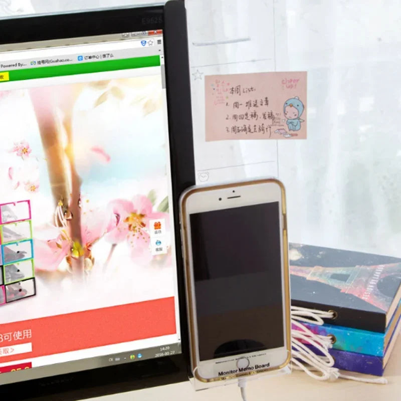 Right Left Acrylic Monitor Memo Board Desk Accessories Computer Display Message Sticky Note Clip Office Supplies