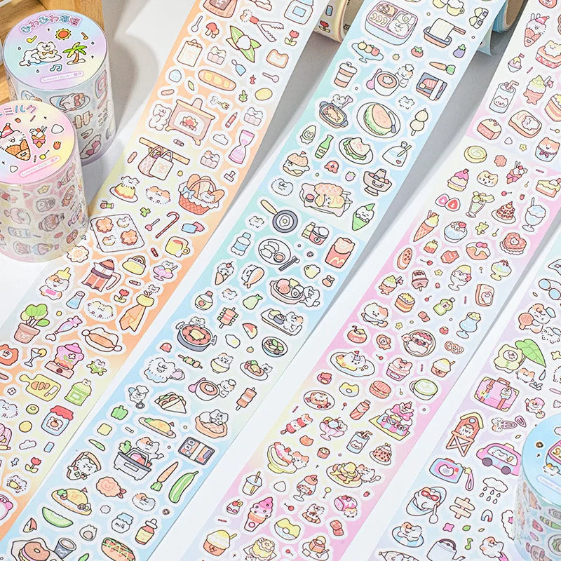 Mr. Paper, 200cm/roll，Cartoon Mini Cute Food Pattern Sticker，Scrapbook Phone Case Notebook Diary Decoration Stationery Sticker