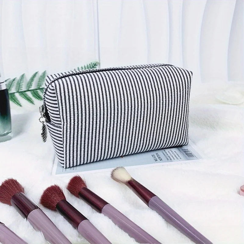 Custom -  Embroidered Striped Travel Toiletry Bag - Personalized Cosmetic Portable Polyester Storage for Travel School Dorm or Home