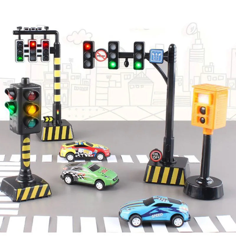 Safety Education Simulation Traffic Lights Toys Toddlers Signpost Gas Station Indicator Warning Car Model Kids Pretend Play Toys