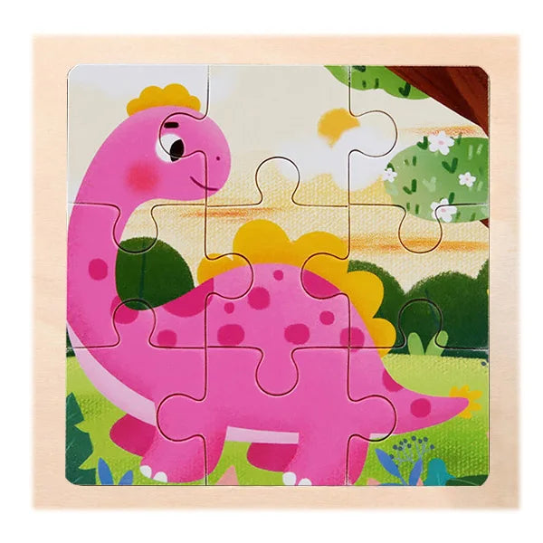 9 Pieces Wooden Puzzle Cartoon Dinosaur Transportation Montessori 3d Puzzle Game Early Learning Educational Toys for Children
