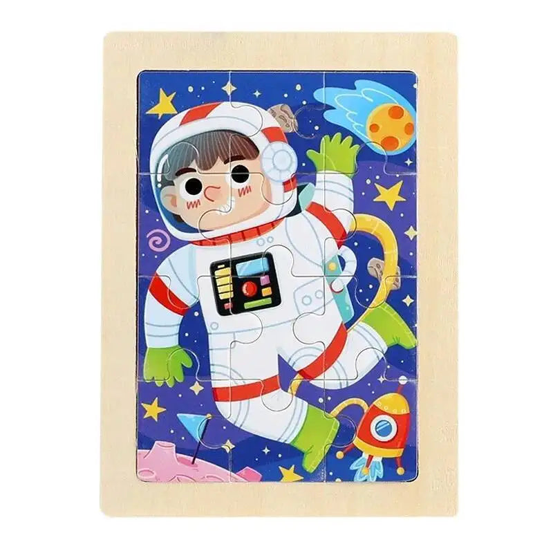 12piece Baby Wooden 3D Puzzle Cartoon Animal Dinosaur Intelligence Jigsaw Wooden Puzzle Game Educational Toys for Children