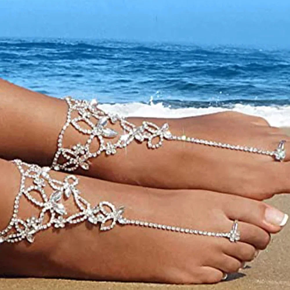 BOHFLY - 
Stonefans 1pc Bohemian Butterfly Rhinestone Anklet Toe Jewelry Beach Foot Chain Ankle Bracelet On The Leg Toe Chain for Women