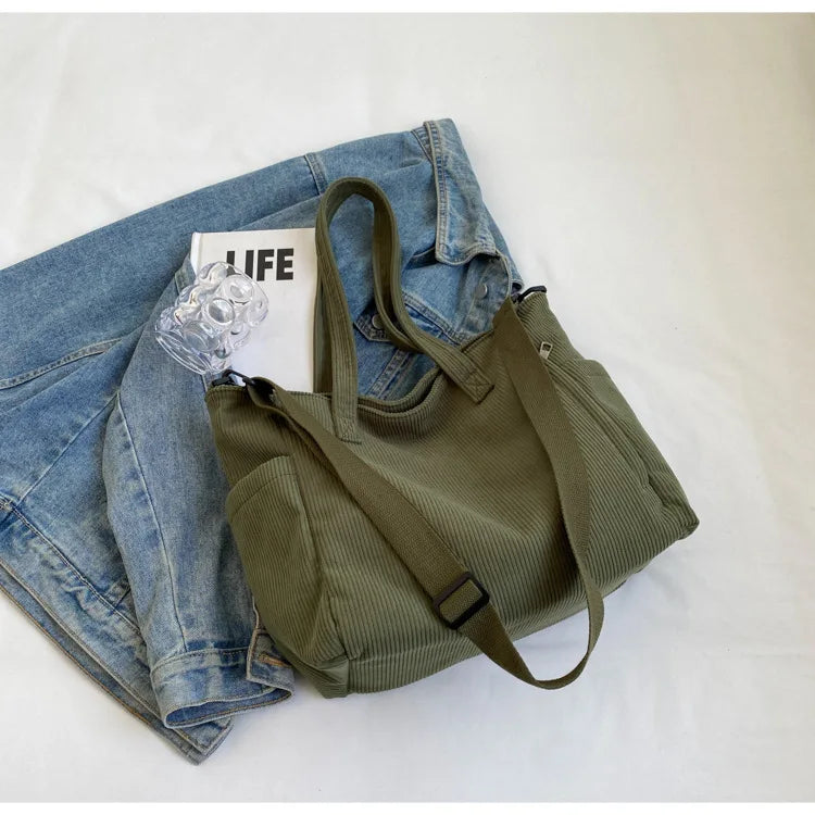 TARO - 
Fashion Versatile Shoulder Bag College Wind Commuting Corduroy Square BagUnisex Large Capacity Leisure Portable Crossbody Bag